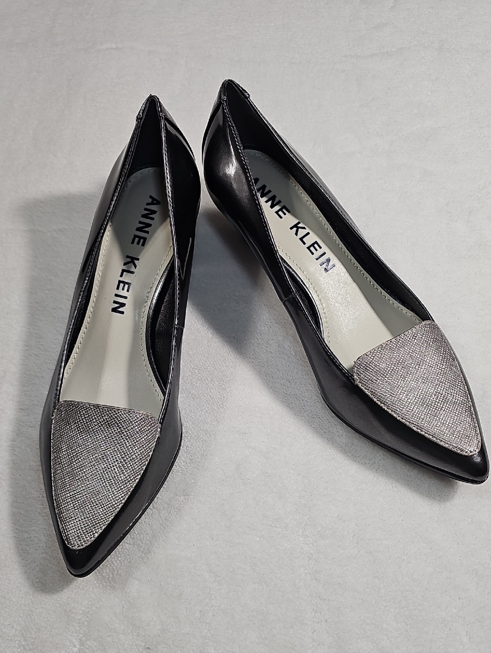 Anne Klein IFlex Collection Black Flats with Silver Textured Cap Toe